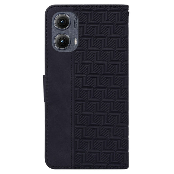 For Motorola Edge 2024 Geometric Embossed Leather Phone Case(Black)