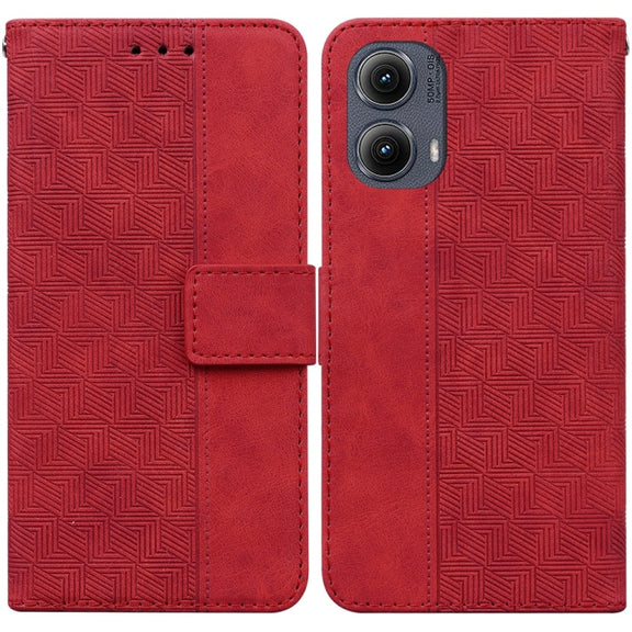 For Motorola Edge 2024 Geometric Embossed Leather Phone Case(Red)