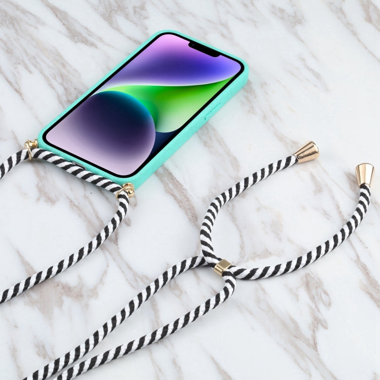 For iPhone 16 Pro Wheat Straw TPU Shockproof Phone Case with Neck Lanyard(Green)