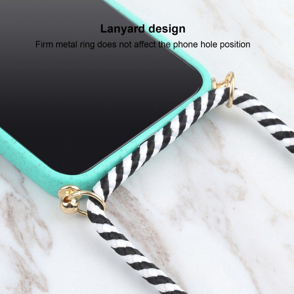 For iPhone 16 Pro Wheat Straw TPU Shockproof Phone Case with Neck Lanyard(Green)