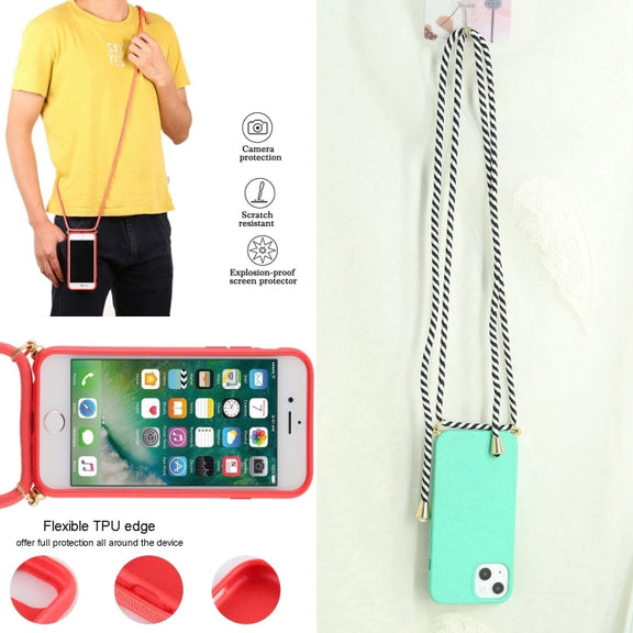 For iPhone 16 Pro Wheat Straw TPU Shockproof Phone Case with Neck Lanyard(Green)