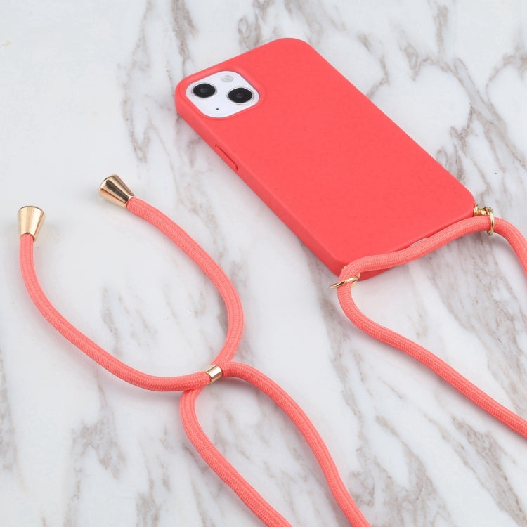For iPhone 16 Wheat Straw TPU Shockproof Phone Case with Neck Lanyard(Red) - iPhone 16 Cases by PMC TechLife | Online Shopping South Africa | PMC TechLife | Buy Now Pay Later Mobicred
