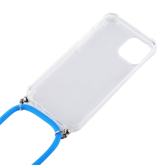 For iPhone 16 Plus Four-Corner Shockproof Transparent TPU Case with Lanyard(Black Gold)