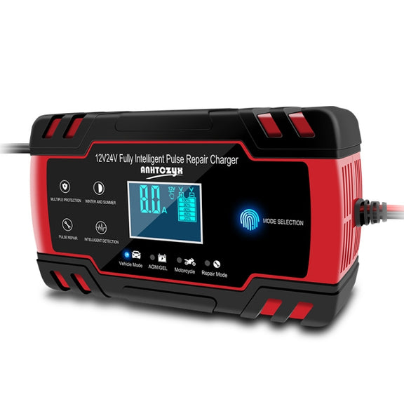 ANHTCzyx 12V 8A  / 24V 4A Automobile Battery Charger Motorcycle Battery Repair Type AGM(UK Plug)