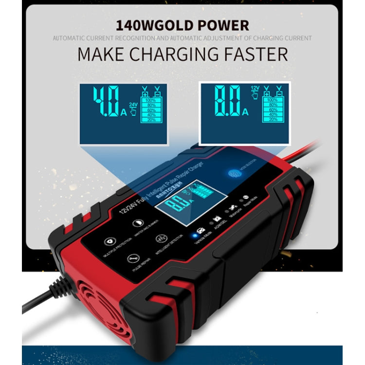 ANHTCzyx 12V 8A  / 24V 4A Automobile Battery Charger Motorcycle Battery Repair Type AGM(UK Plug)