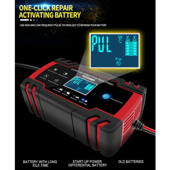 ANHTCzyx 12V 8A  / 24V 4A Automobile Battery Charger Motorcycle Battery Repair Type AGM(UK Plug)