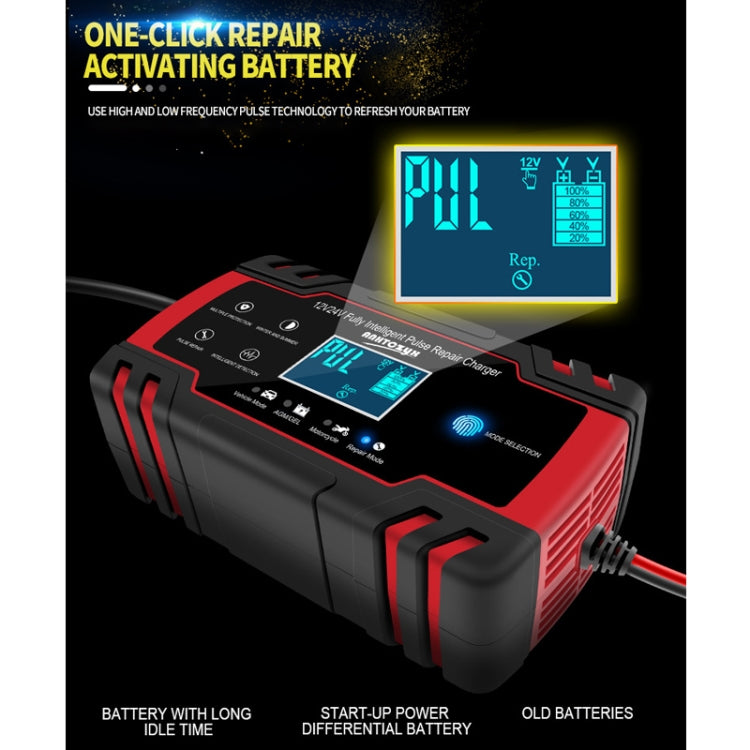ANHTCzyx 12V 8A  / 24V 4A Automobile Battery Charger Motorcycle Battery Repair Type AGM(UK Plug)