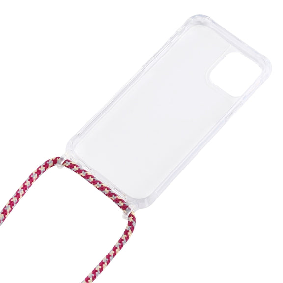 For iPhone 16 Plus Transparent Acrylic Airbag Shockproof Phone Protective Case with Lanyard(Pink)