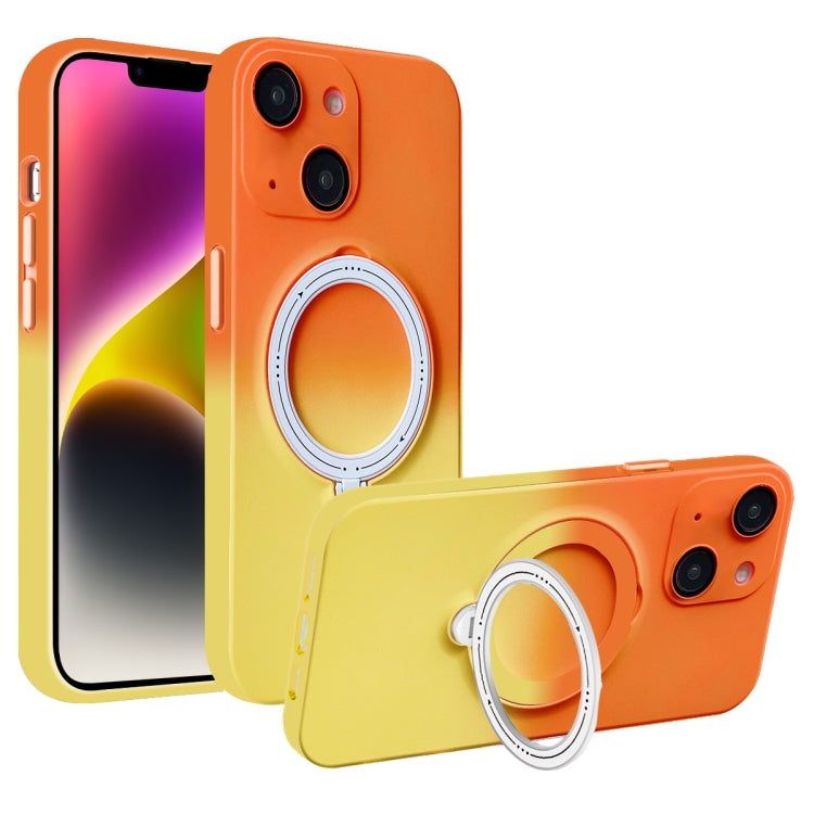 For iPhone 14 Plus MagSafe Holder Gradient TPU Phone Case(Orange Yellow) - iPhone 14 Plus Cases by PMC TechLife | Online Shopping South Africa | PMC TechLife