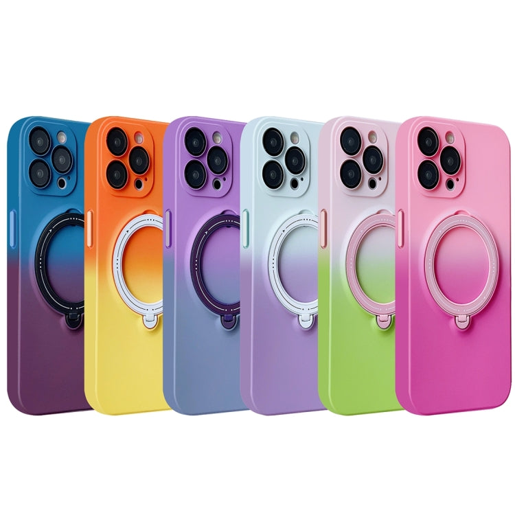 For iPhone 14 Pro Max MagSafe Holder Gradient TPU Phone Case(Gray Purple)