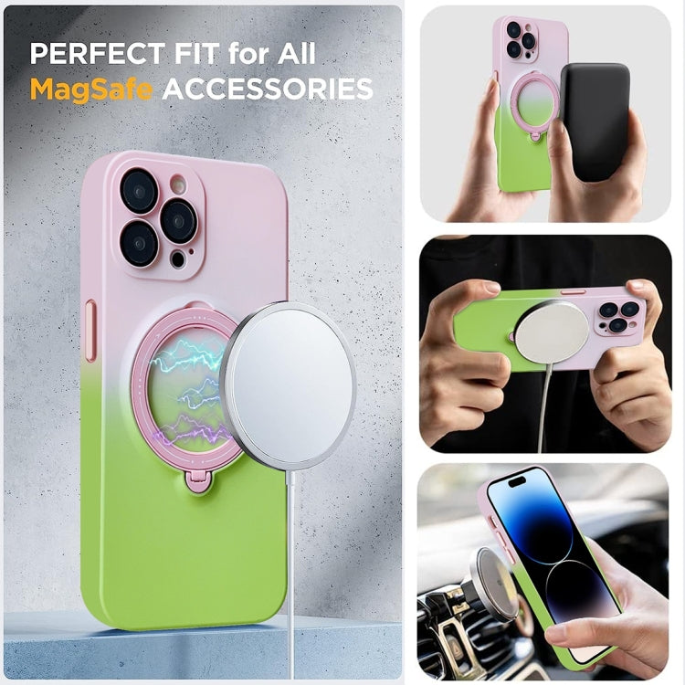 For iPhone 12 Pro Max MagSafe Holder Gradient TPU Phone Case(Pink Green)