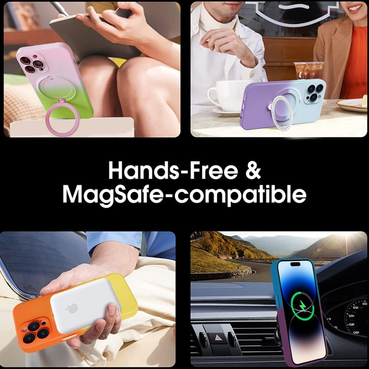 For iPhone 14 Plus MagSafe Holder Gradient TPU Phone Case(Orange Yellow)