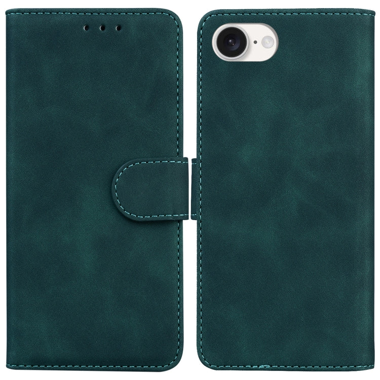 For iPhone 16e Skin Feel Pure Color Flip Leather Phone Case(Green) - iPhone 16e Cases by PMC TechLife | Online Shopping South Africa | PMC TechLife | Buy Now Pay Later Mobicred