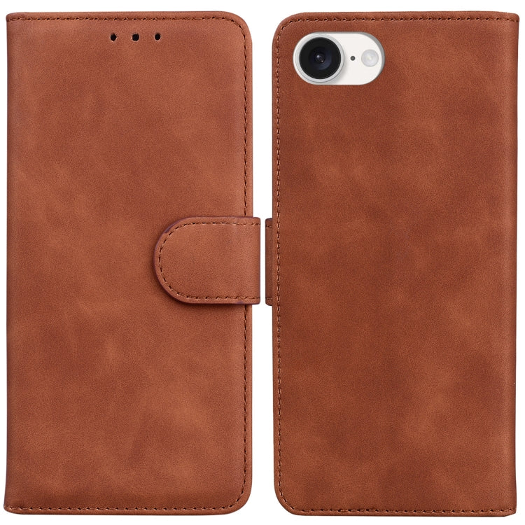 For iPhone 16e Skin Feel Pure Color Flip Leather Phone Case(Brown) - iPhone 16e Cases by PMC TechLife | Online Shopping South Africa | PMC TechLife | Buy Now Pay Later Mobicred