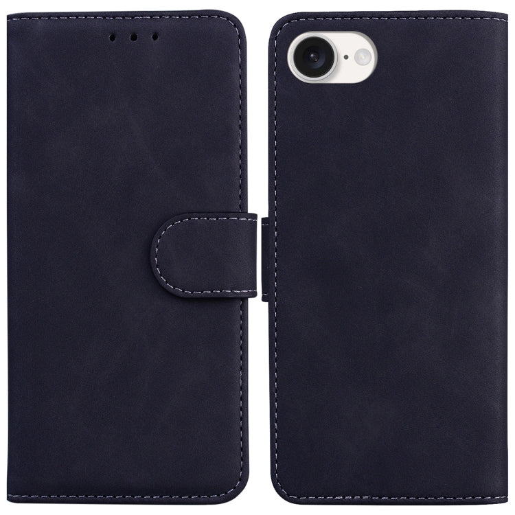 For iPhone 16e Skin Feel Pure Color Flip Leather Phone Case(Black) - iPhone 16e Cases by PMC TechLife | Online Shopping South Africa | PMC TechLife | Buy Now Pay Later Mobicred