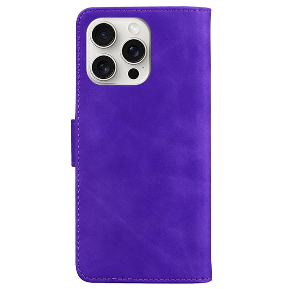 For iPhone 16 Pro Skin Feel Pure Color Flip Leather Phone Case(Purple)