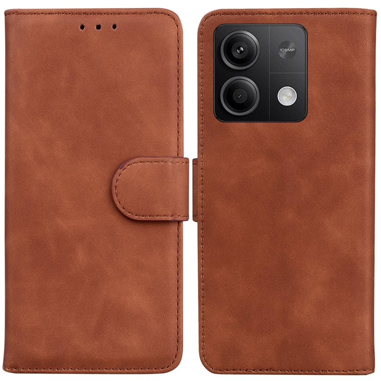For Xiaomi Redmi Note 13 5G Skin Feel Pure Color Flip Leather Phone Case(Brown) - Note 13 Cases by PMC TechLife | Online Shopping South Africa | PMC TechLife | Buy Now Pay Later Mobicred