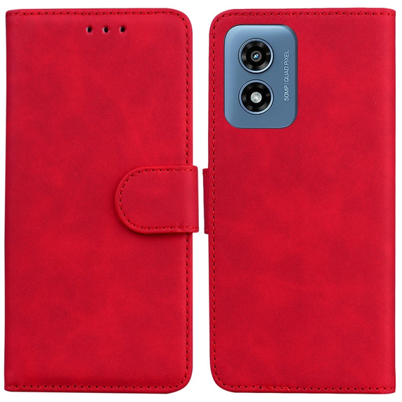 For Motorola Moto G Play 4G 2024 Skin Feel Pure Color Flip Leather Phone Case(Red)
