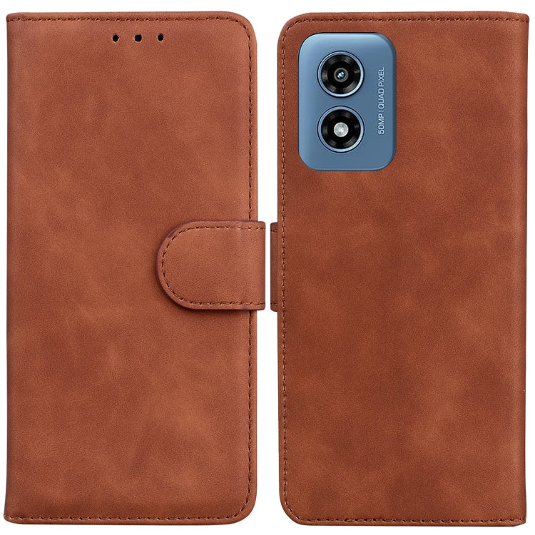 For Motorola Moto G Play 4G 2024 Skin Feel Pure Color Flip Leather Phone Case(Brown) - Motorola Cases by PMC Jewellery | Online Shopping South Africa | PMC Jewellery | Buy Now Pay Later Mobicred