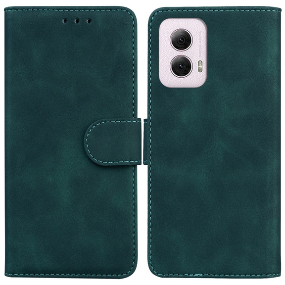 For Motorola Moto G Power 5G 2024 Skin Feel Pure Color Flip Leather Phone Case(Green)