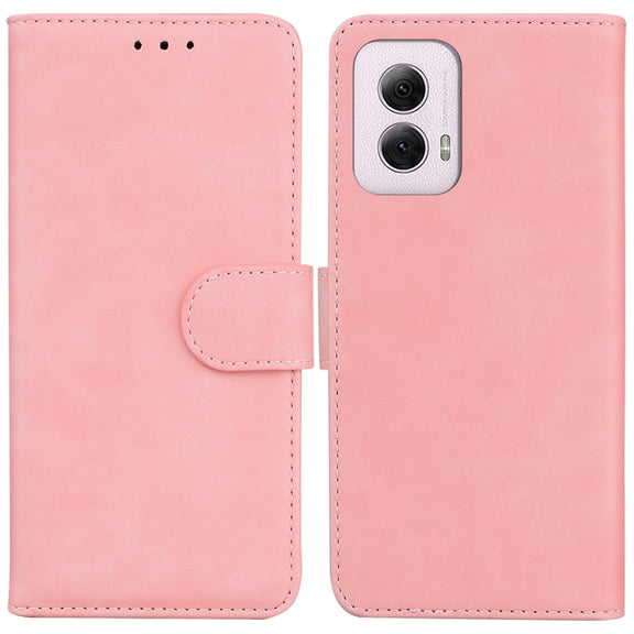 For Motorola Moto G Power 5G 2024 Skin Feel Pure Color Flip Leather Phone Case(Pink)