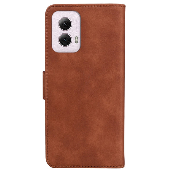 For Motorola Moto G Power 5G 2024 Skin Feel Pure Color Flip Leather Phone Case(Brown)