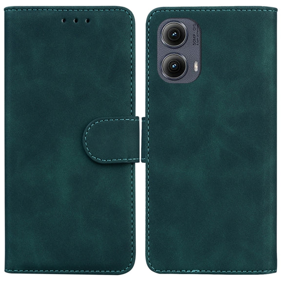 For Motorola Edge 2024 Skin Feel Pure Color Flip Leather Phone Case(Green)