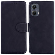 For Motorola Edge 2024 Skin Feel Pure Color Flip Leather Phone Case(Black)