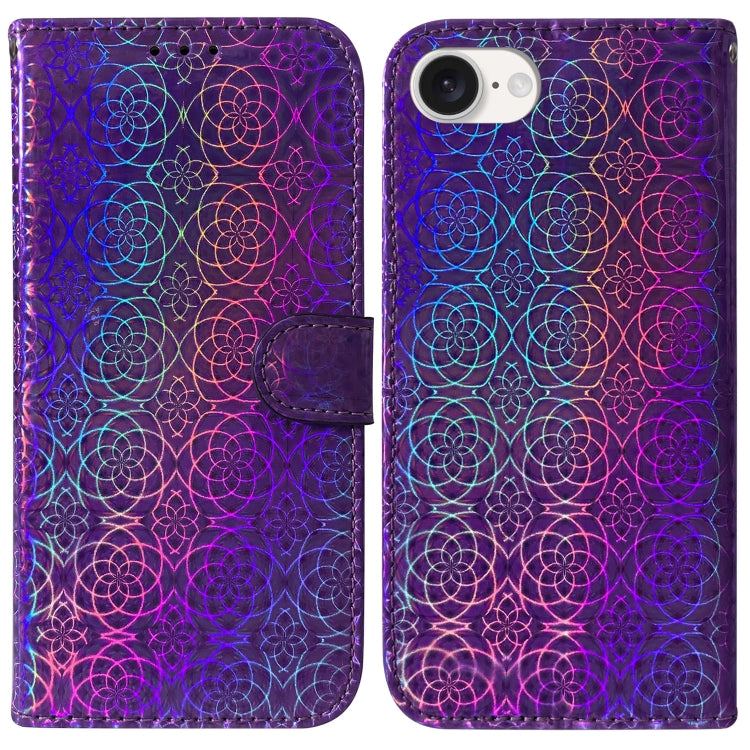 For iPhone 16e Colorful Magnetic Buckle Leather Phone Case(Purple) - iPhone 16e Cases by PMC TechLife | Online Shopping South Africa | PMC TechLife | Buy Now Pay Later Mobicred