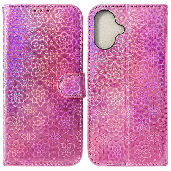 For iPhone 16 Colorful Magnetic Buckle Leather Phone Case(Pink)