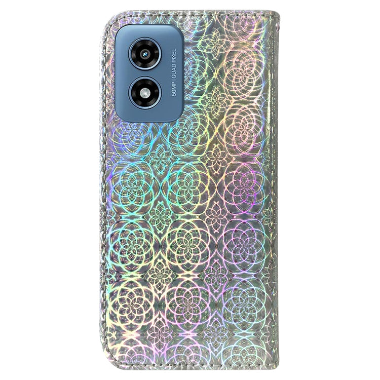 For Motorola Moto G Play 4G 2024 Colorful Magnetic Buckle Leather Phone Case(Silver)