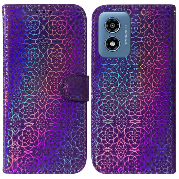 For Motorola Moto G Play 4G 2024 Colorful Magnetic Buckle Leather Phone Case(Purple)