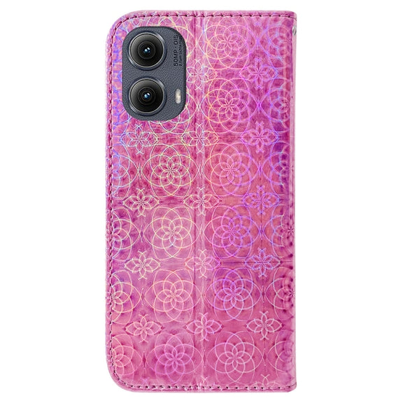 For Motorola Edge 2024 Colorful Magnetic Buckle Leather Phone Case(Pink)