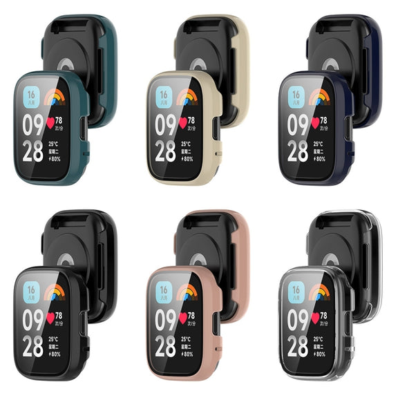 For Redmi Watch 3 Lite PC + Tempered Film Integrated Watch Protective Case(Ivory White)