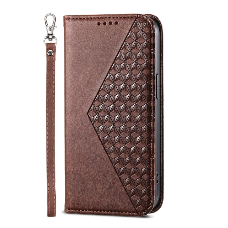 For Xiaomi Redmi 13C Cubic Grid Calf Texture Magnetic Leather Phone Case(Brown)