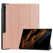 For Samsung Galaxy Tab S10 Ultra / S9 Ultra Custer Pure Color 3-Fold Holder Smart Leather Tablet Case(Rose Gold)