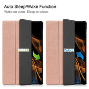 For Samsung Galaxy Tab S10 Ultra / S9 Ultra Custer Pure Color 3-Fold Holder Smart Leather Tablet Case(Rose Gold)
