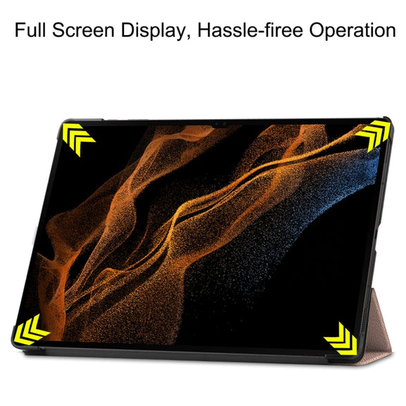 For Samsung Galaxy Tab S10 Ultra / S9 Ultra Custer Pure Color 3-Fold Holder Smart Leather Tablet Case(Rose Gold)