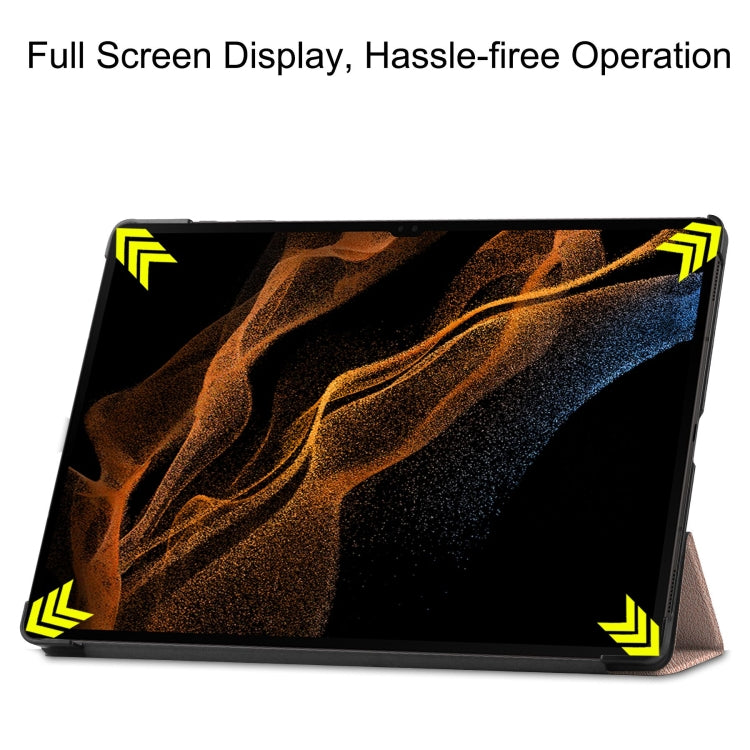 For Samsung Galaxy Tab S10 Ultra / S9 Ultra Custer Pure Color 3-Fold Holder Smart Leather Tablet Case(Rose Gold)