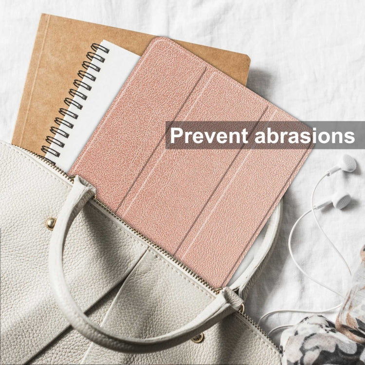 For Samsung Galaxy Tab S10 Ultra / S9 Ultra Custer Pure Color 3-Fold Holder Smart Leather Tablet Case(Rose Gold)