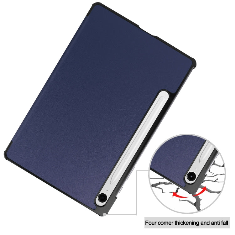 For Samsung Galaxy Tab S9 FE Custer Pure Color 3-Fold Holder Smart Leather Tablet Case(Dark Blue) - Galaxy Tab S9 FE by PMC TechLife | Online Shopping South Africa | PMC TechLife | Buy Now Pay Later Mobicred