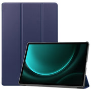 For Samsung Galaxy Tab S9 FE+ / S10+ Custer Pure Color 3-Fold Holder Smart Leather Tablet Case(Dark Blue)