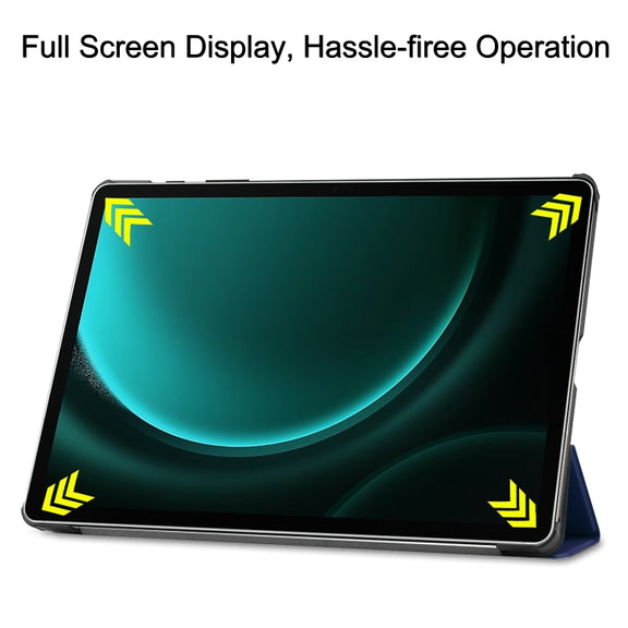 For Samsung Galaxy Tab S9 FE+ / S10+ Custer Pure Color 3-Fold Holder Smart Leather Tablet Case(Dark Blue)