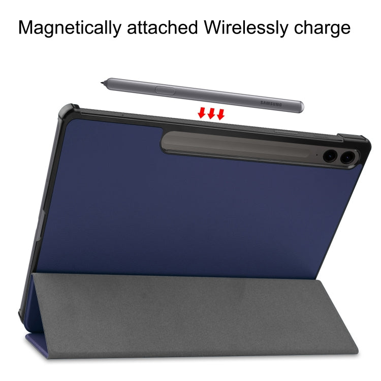 For Samsung Galaxy Tab S9 FE+ / S10+ Custer Pure Color 3-Fold Holder Smart Leather Tablet Case(Dark Blue)