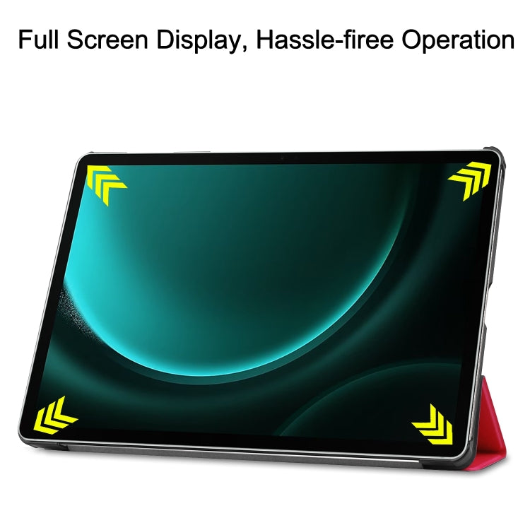 For Samsung Galaxy Tab S9 FE+ / S10+ Custer Pure Color 3-Fold Holder Smart Leather Tablet Case(Red)