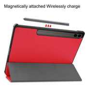 For Samsung Galaxy Tab S9 FE+ / S10+ Custer Pure Color 3-Fold Holder Smart Leather Tablet Case(Red)