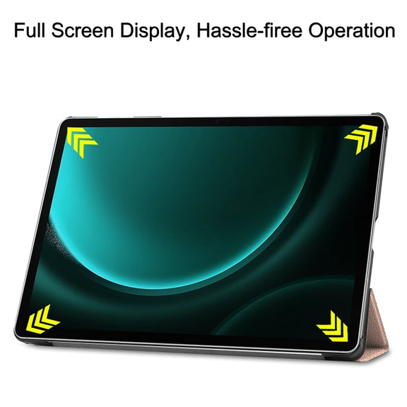 For Samsung Galaxy Tab S9 FE+ / S10+ Custer Pure Color 3-Fold Holder Smart Leather Tablet Case(Rose Gold)