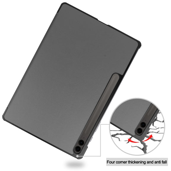 For Samsung Galaxy Tab S9 FE+ / S10+ Custer Pure Color 3-Fold Holder Smart Leather Tablet Case(Grey)