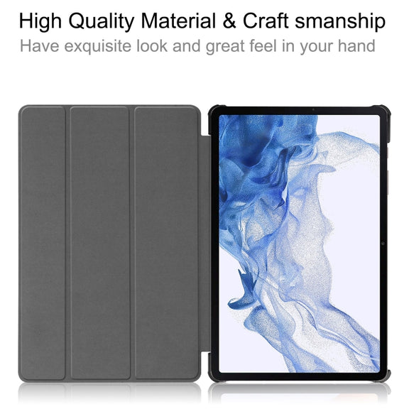 For Samsung Galaxy Tab S9 Custer Painted 3-Fold Holder Smart Leather Tablet Case(Apricot)