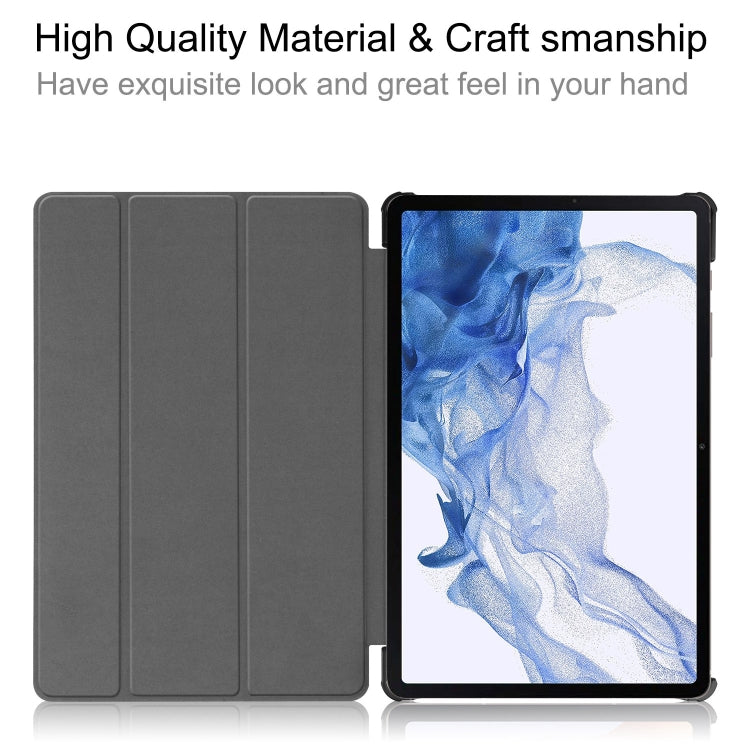 For Samsung Galaxy Tab S9 Custer Painted 3-Fold Holder Smart Leather Tablet Case(Apricot)